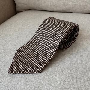Gianluca ISAIA Napoli Silk Brown Geometric Check Pattern Men’s Neck Tie Italy